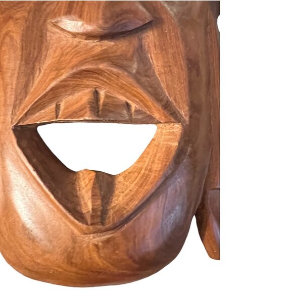 Vtg AFRICAN Hand-Carved Solid Wood Mask Tribal Art 13" high x 7" wide x 3.5 deep - Picture 5 of 12